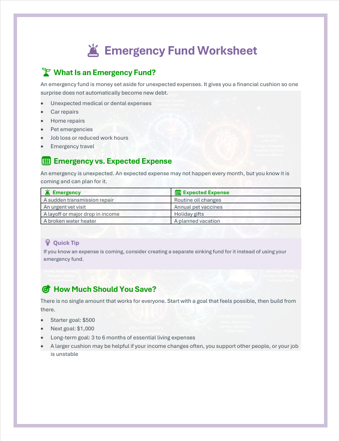 Emergency Fund & Debt Payoff Workbook