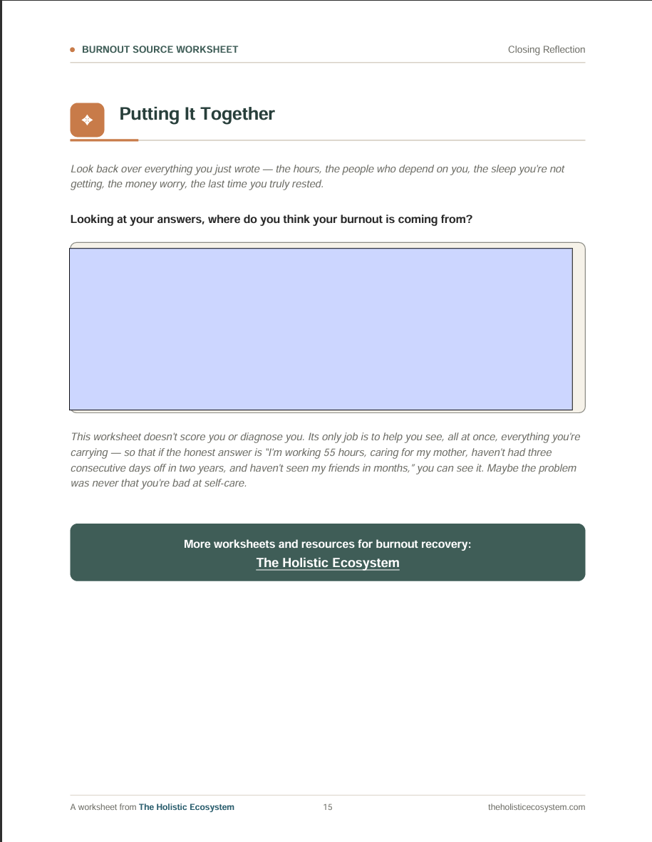 Burnout Source Worksheet — Free 13-Page Digital Assessment
